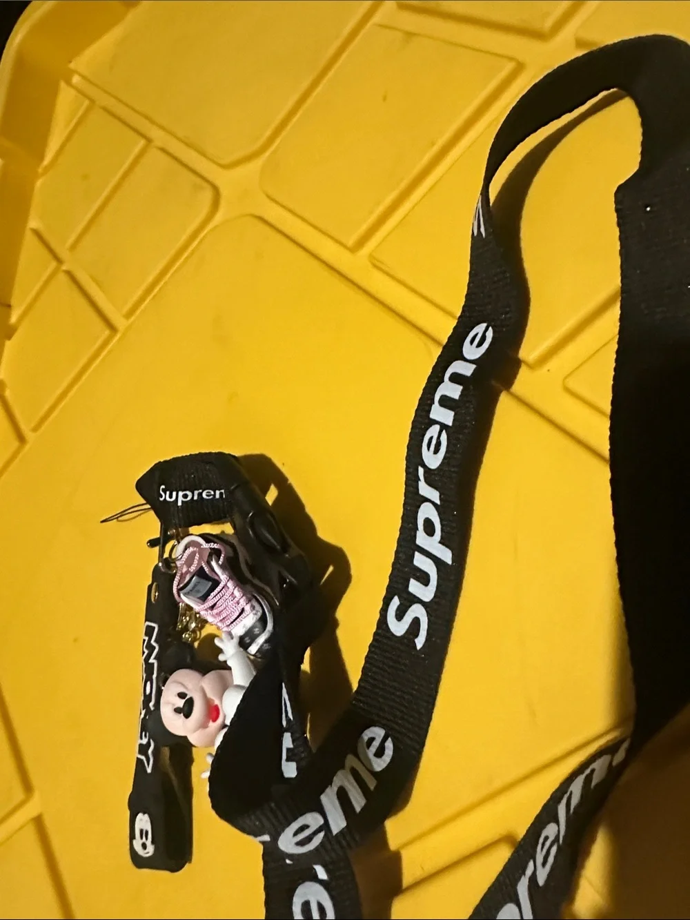 Supreme Black Lanyard with Pink Sneaker & Character Charm & Chanel shoe